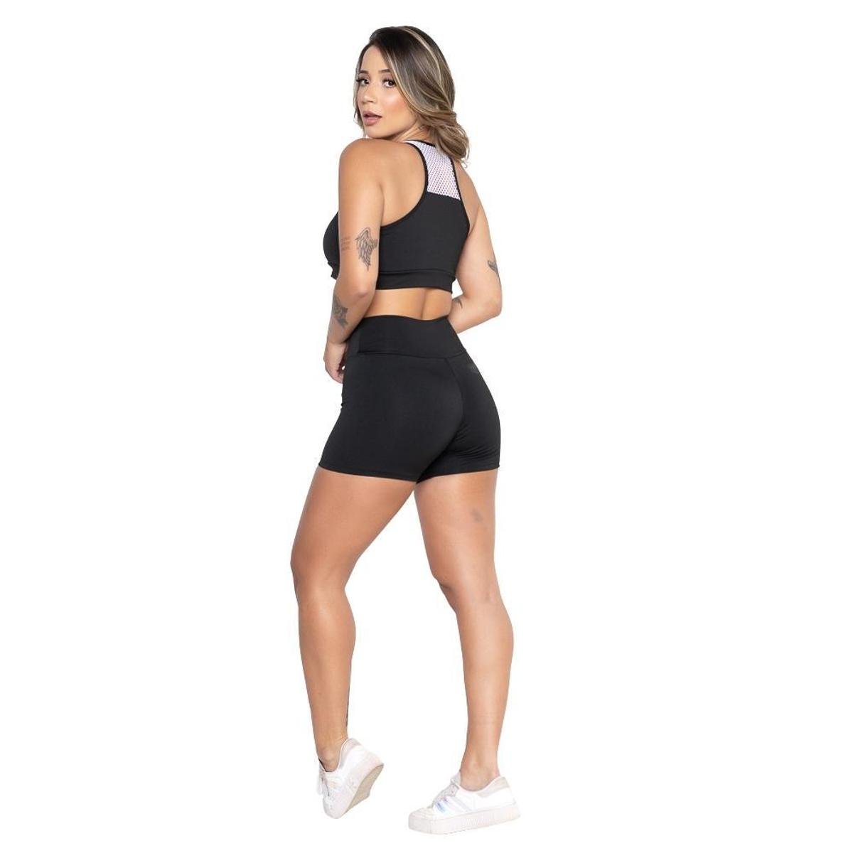 Conjunto Fitness Fristyle Short e Top Academia Feminino Preto