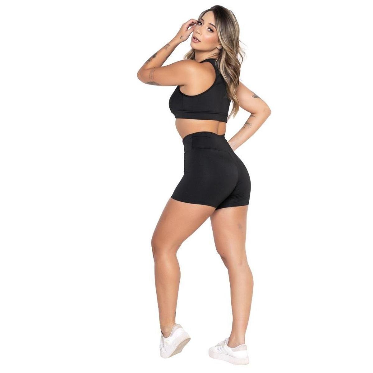 Conjunto Fitness Fristyle Short e Top Academia Feminino Preto